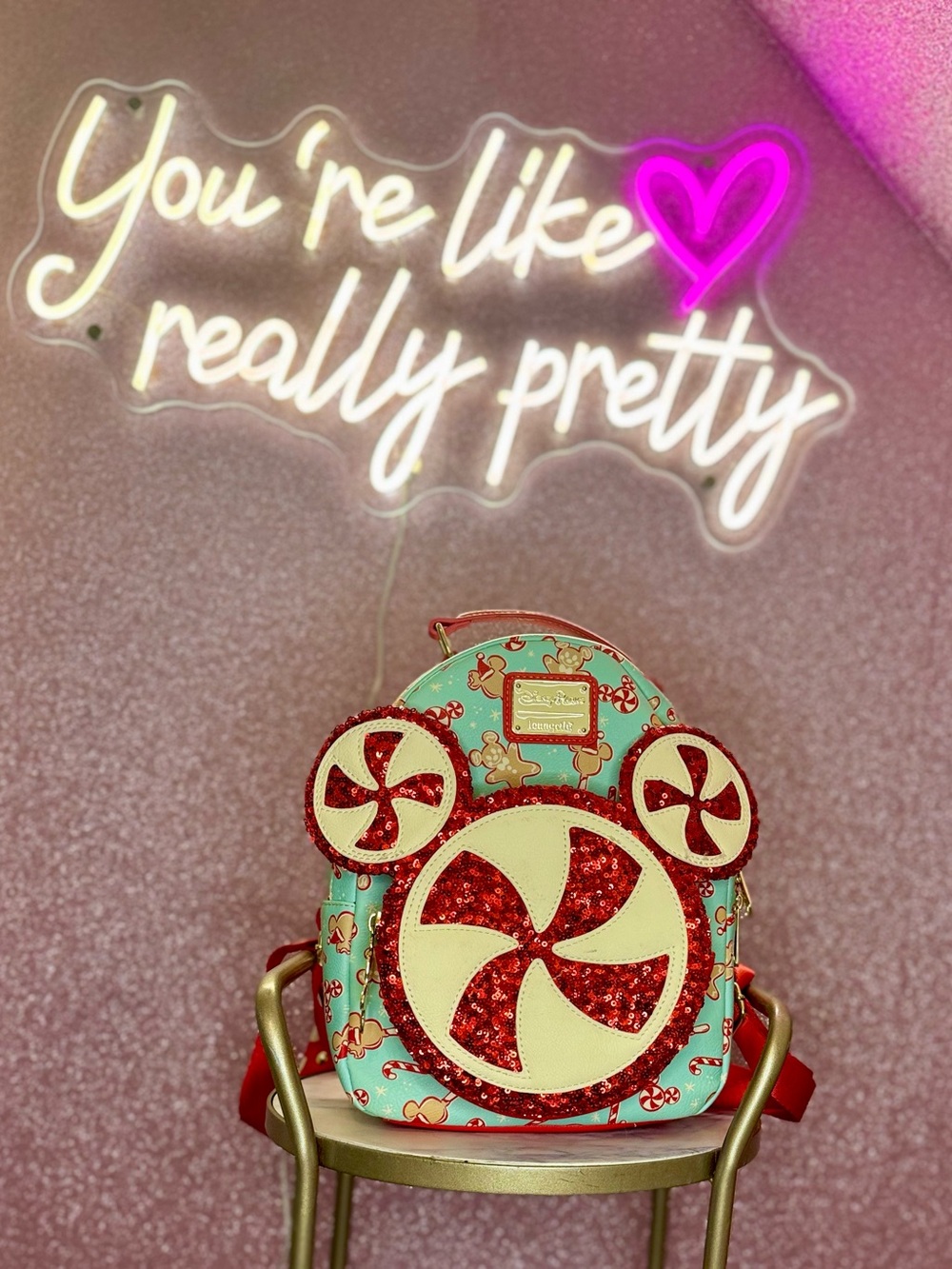 Loungefly Disney Mint Red Candy Peppermint Mini Backpack